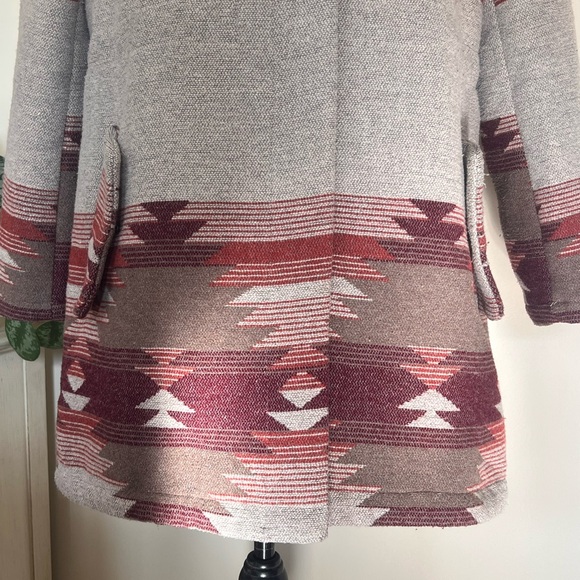 BB DAKOTA Southwest Aztec Coat Jacket Faux Fur Hood Women's Sz L Wool Blend Rust - Picture 3 of 10